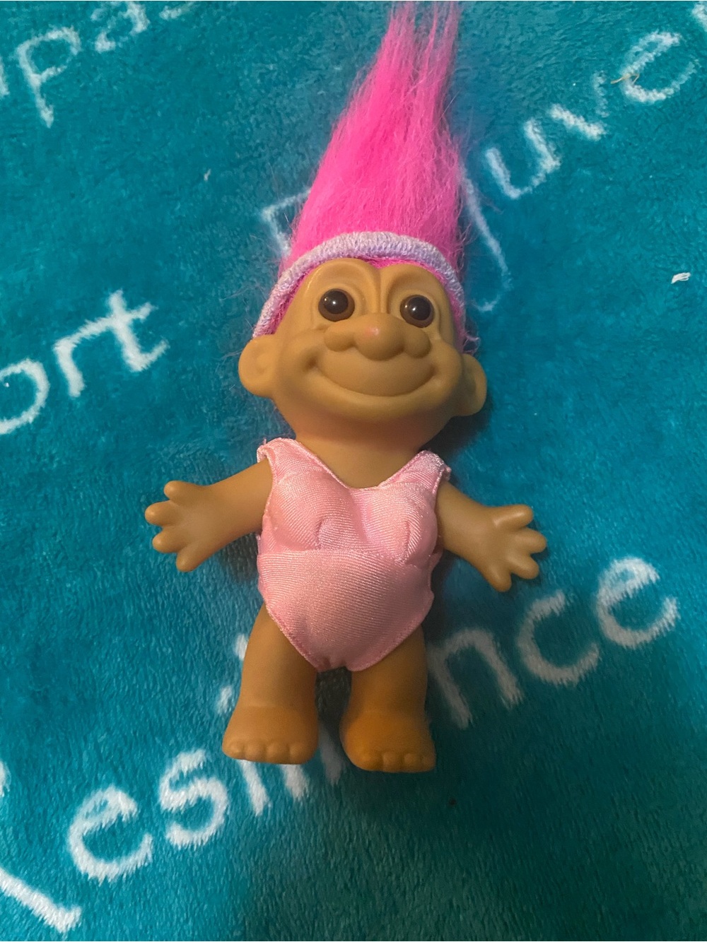Vintage 90’s Pink-Haired Troll Doll with Pink aerobic Outfit and purple headband